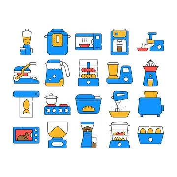 Kitchen Electronics Collection Icons Set Vector Illustrations Stock Illustration