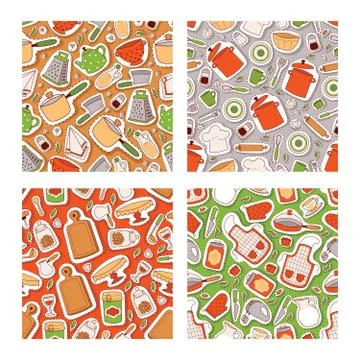 Kitchen elements seamless pattern. Cooking utencils icons vector illustration 스톡 일러스트
