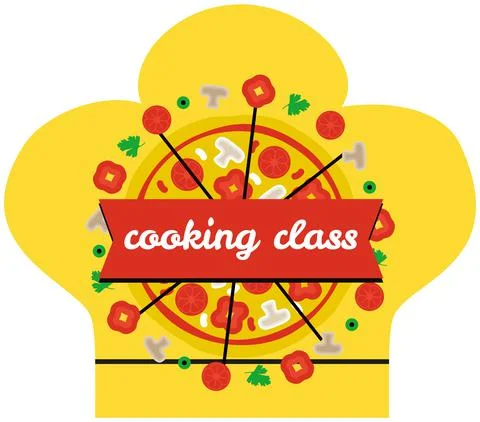 Kitchen emblem, food studio label. Masterclass on cooking pizza. Italian cuisine Stock Illustration