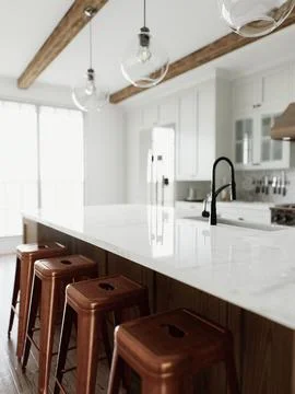 Kitchen with an emphasis on an empty countertop for arranging kitchen utensils. 스톡 일러스트
