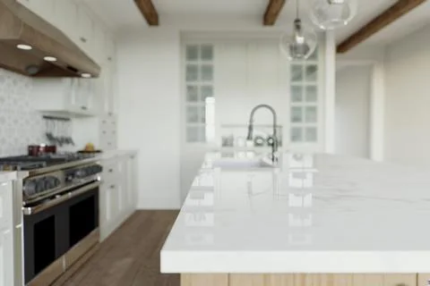 Kitchen with an emphasis on an empty countertop for arranging kitchen utensils. Stock Illustration