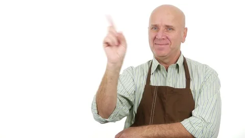 Kitchen Employee Smiling Pleased Warning with Finger in a Negation Gestures Stock Footage