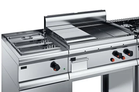 Kitchen equipment chrome, close view Stock Illustration