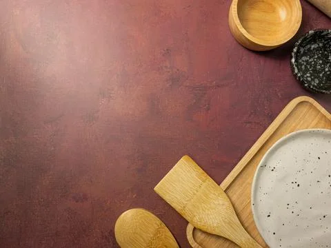 The kitchen equipment flat lay image for food concept Stock Photos
