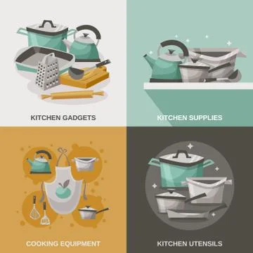 Kitchen Equipment Icons Set Stock Illustration