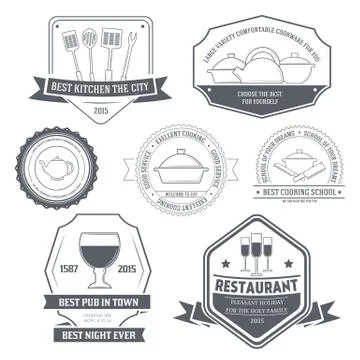 Kitchen equipment set label template of emblem element for your product or Stock Illustration