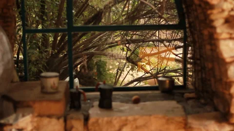 Kitchen in the Farm window Stock Footage 38724283