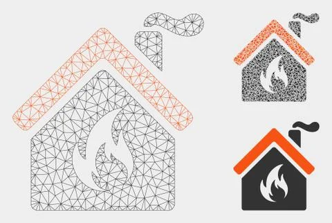 Kitchen Fire Vector Mesh 2D Model and Triangle Mosaic Icon 스톡 일러스트