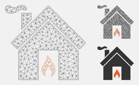 Kitchen Fire Vector Mesh Carcass Model and Triangle Mosaic Icon Stock Illustration