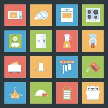 Kitchen flat icons set Stock Illustration