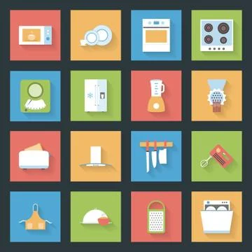 Kitchen flat icons set Stock Illustration