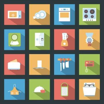 Kitchen flat icons set Stock Illustration
