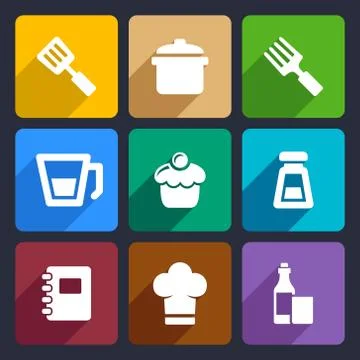 Kitchen flat icons set Illustration