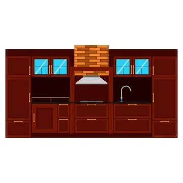 Kitchen flat vector design interior illustration room furniture. Table modern Stock Illustration