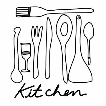 Kitchen folk and spoon drawing cartoon vector Stock Illustration