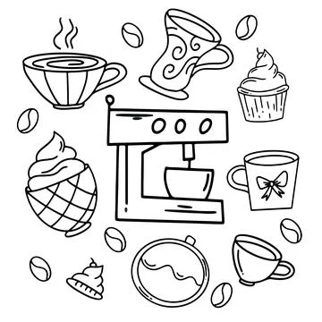 Kitchen food and drinks vector bundle set with dodle style Illustrazione stock