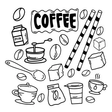 Kitchen food and drinks vector bundle set with dodle style Stock Illustration