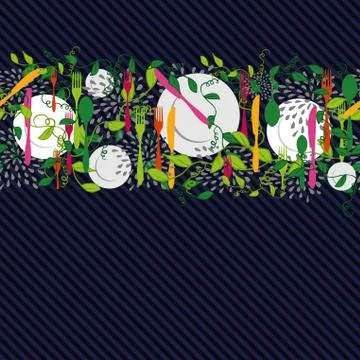 Kitchen food elements seamless pattern Stock Illustration