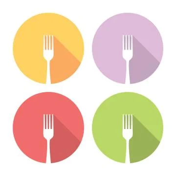 Kitchen Fork Flat Icons Set Stock Illustration