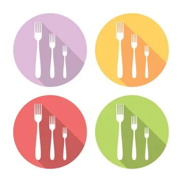 Kitchen Fork Flat Icons Set Stock Illustration