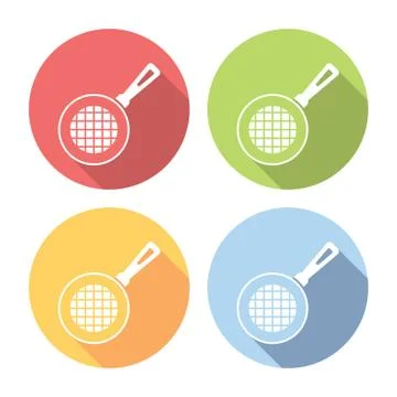 Kitchen Frying Pan Flat Icons Set Stock Illustration