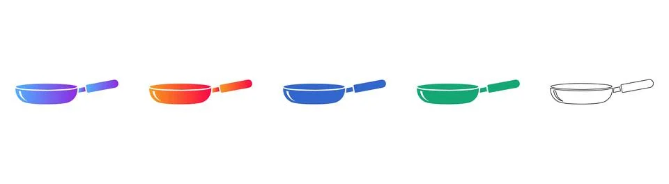 Kitchen Frying Pan Icon Set Stock Illustration