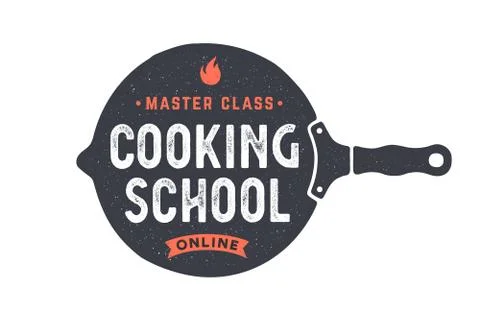 Kitchen frying pan. Logo for Cooking school Stock Illustration