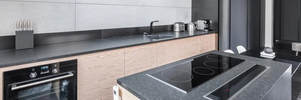 Kitchen with functional worktop Stock Photos