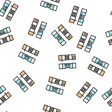 Kitchen furniture vector seamless pattern Stock Illustration