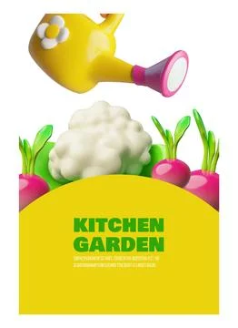 Kitchen garden 3D style vector design, organic crops, farming, gardening Stock Illustration