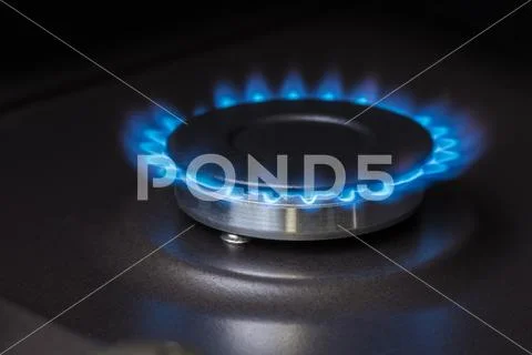 Kitchen gas stove burning burner Stock Photo ~ #85700870