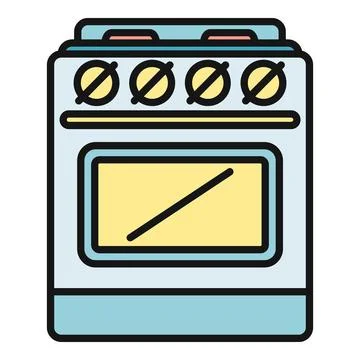 Kitchen gas stove range with oven icon Stock Illustration
