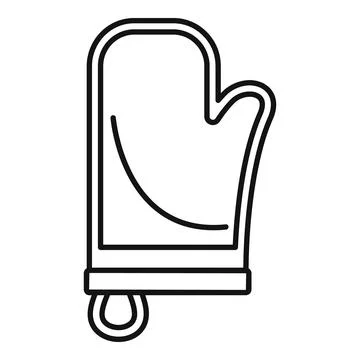 Kitchen glove with hanging loop, simple black outline design for cooking, bak Stock Illustration