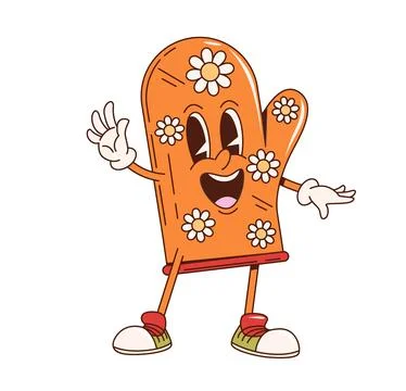 Kitchen glove retro groovy kitchenware character Stock Illustration