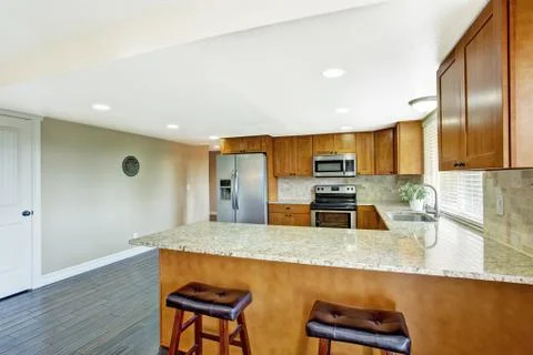 Kitchen with granite tops Stock Photos