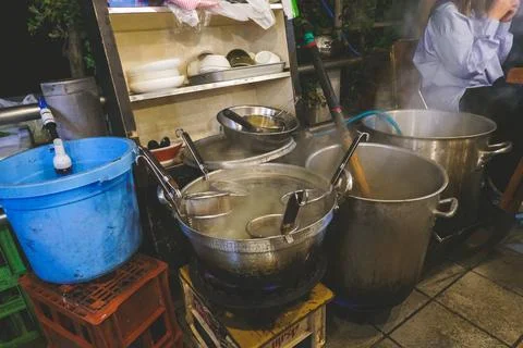 Kitchen of a Hakata yatai Stock Photos