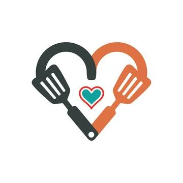 Kitchen Heart Logo Design Restaurant Food Service Emblem Stock Illustration