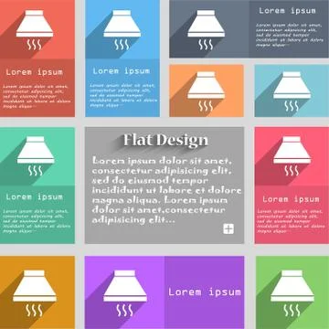Kitchen hood icon sign. Set of multicolored buttons. Metro style with space f Stock Illustration