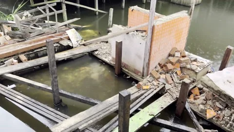 The kitchen of the house collapses when it rains Stock Footage 219216839
