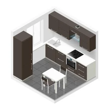 Kitchen icometric icon set Stock Illustration