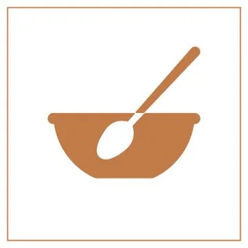 Kitchen icon bowl with spoon, Flat vector illustartion. Cooking logo. Stock Illustration