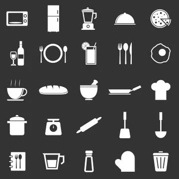Kitchen icons on black background Stock Illustration