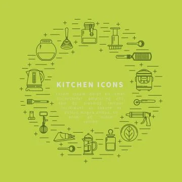 Kitchen icons in a circular frame Stock Illustration