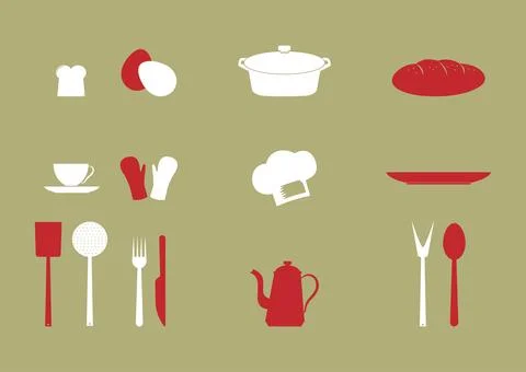 Kitchen icons collection in flat style Stock Illustration