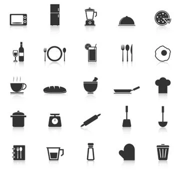 Kitchen icons with reflect on white background Stock Illustration