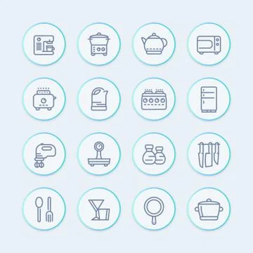 Kitchen icons set in line style Stock Illustration