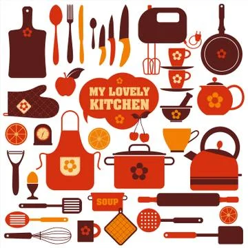 Kitchen icons set of tools Stock Illustration