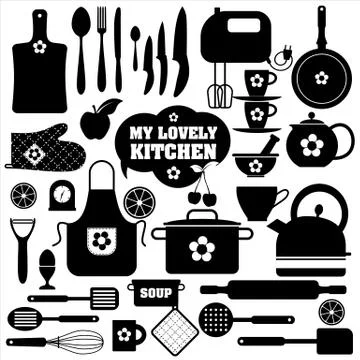 Kitchen icons set of tools Stock Illustration