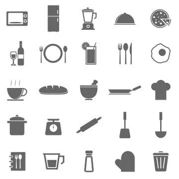 Kitchen icons on white background Stock Illustration