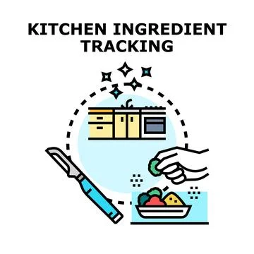 Kitchen ingredient tracking concept with cooking preparation activity Stock Illustration